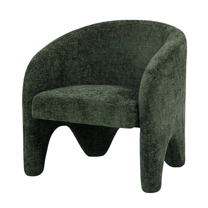 Close-up of Marlona Linen Chenille Accent Armchair showcasing its plush chenille fabric, ergonomic design, and cushioned seat, highlighting its elegant curves and sturdy wood frame for stylish comfort.