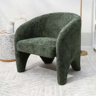 Marlona Linen Chenille Accent Armchair Olive, showcasing a plush, curved silhouette with ergonomic cushioning and solid wood frame, perfectly designed for luxurious comfort and timeless elegance in any indoor setting.