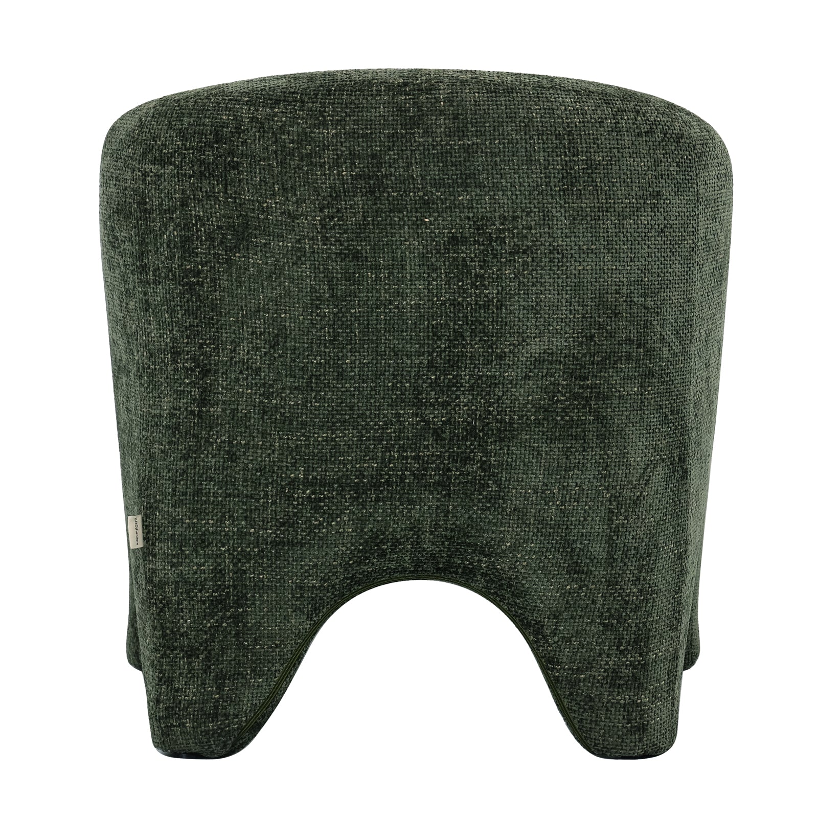 Close-up of the Marlona Linen Chenille Accent Armchair, showcasing its plush chenille fabric and ergonomic curved back. Features sturdy wood frame and plush cushioning, embodying comfort and elegance.