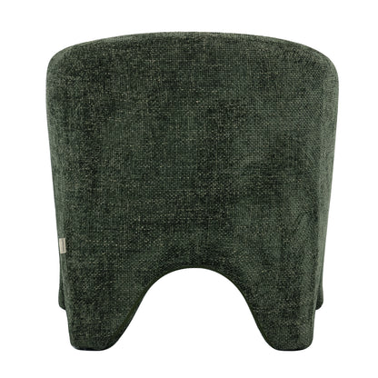 Close-up of the Marlona Linen Chenille Accent Armchair, showcasing its plush chenille fabric and ergonomic curved back. Features sturdy wood frame and plush cushioning, embodying comfort and elegance.