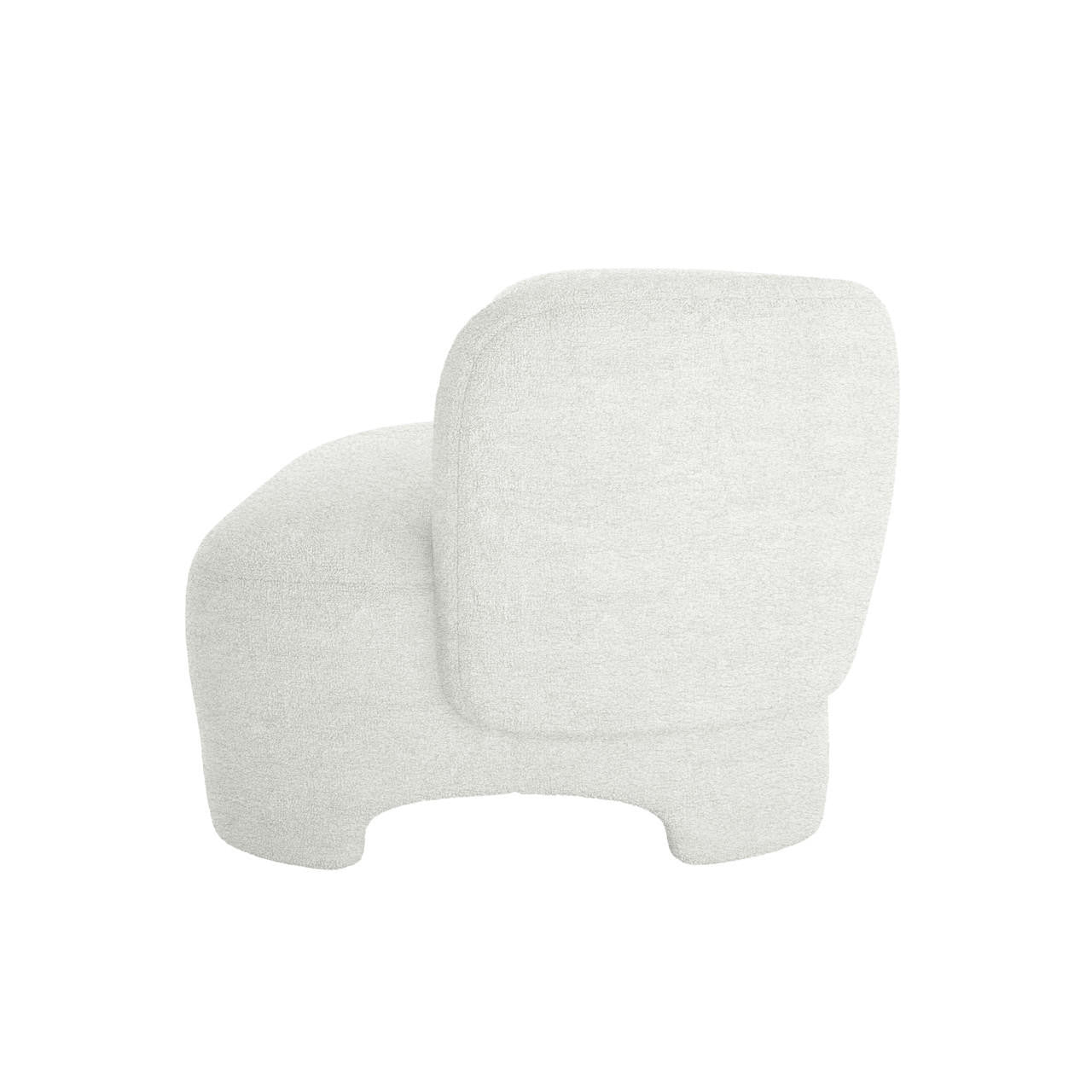 Massie 2 Seater Boucle Sofa in Cream White, featuring a plush, rounded design with off-white boucle upholstery, stubby integrated legs, and a curved backrest, offering minimalist, art-inspired lounge seating.