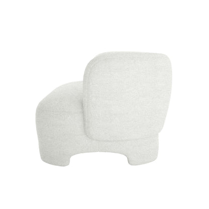 Massie 2 Seater Boucle Sofa in Cream White, featuring a plush, rounded design with off-white boucle upholstery, stubby integrated legs, and a curved backrest, offering minimalist, art-inspired lounge seating.