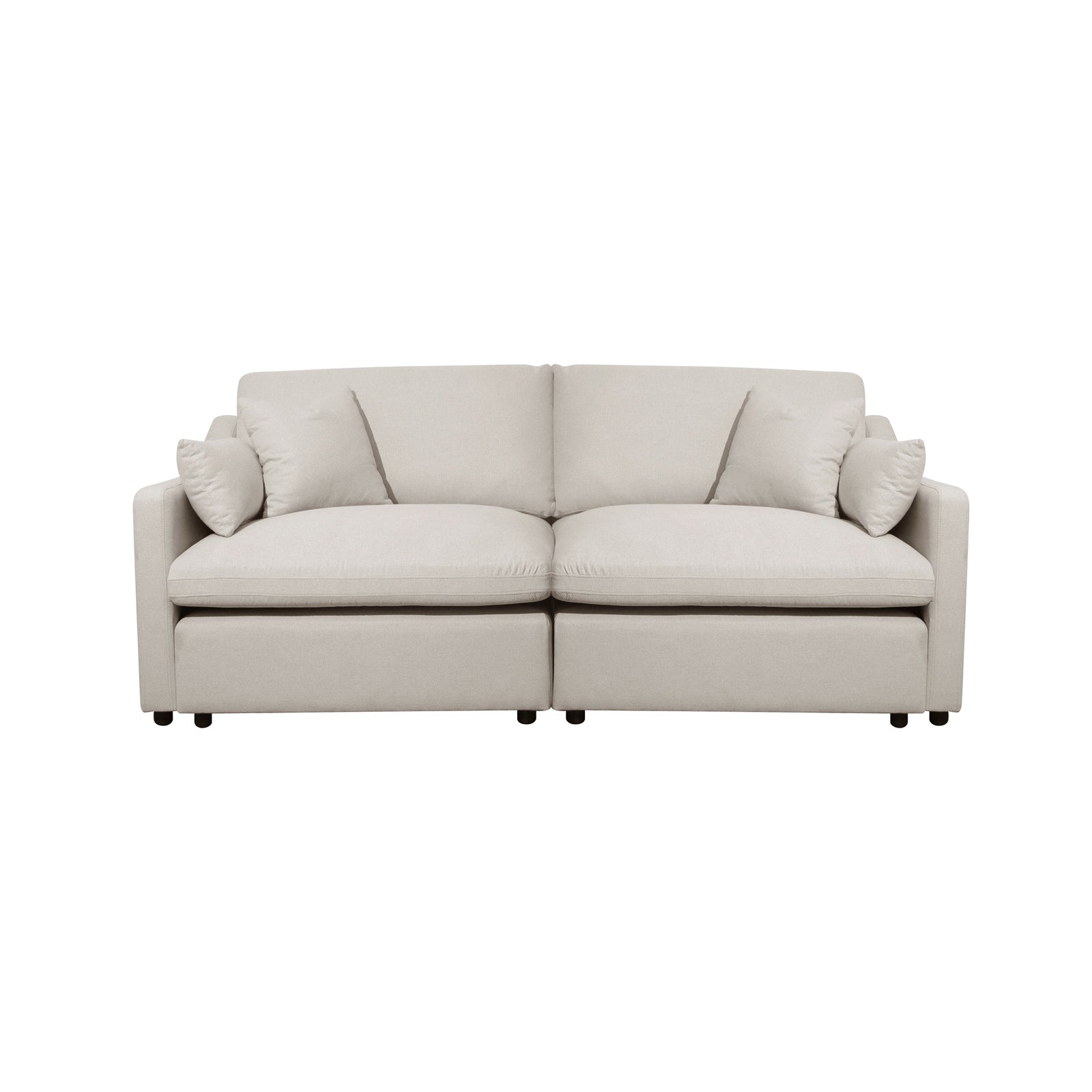 Millie 3-Seater Fabric Modular Sofa Light Beige, showcasing a snug, plush design with thick foam padding and removable cushions, emphasizing its modular versatility and cozy appeal.