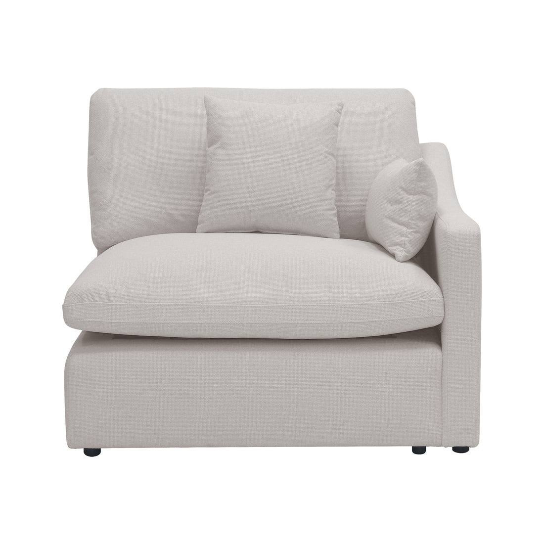 Millie 3-Seater Fabric Modular Sofa showcasing its plush white pillow and premium linen fabric, highlighting the sofa's deep seating and textured design.