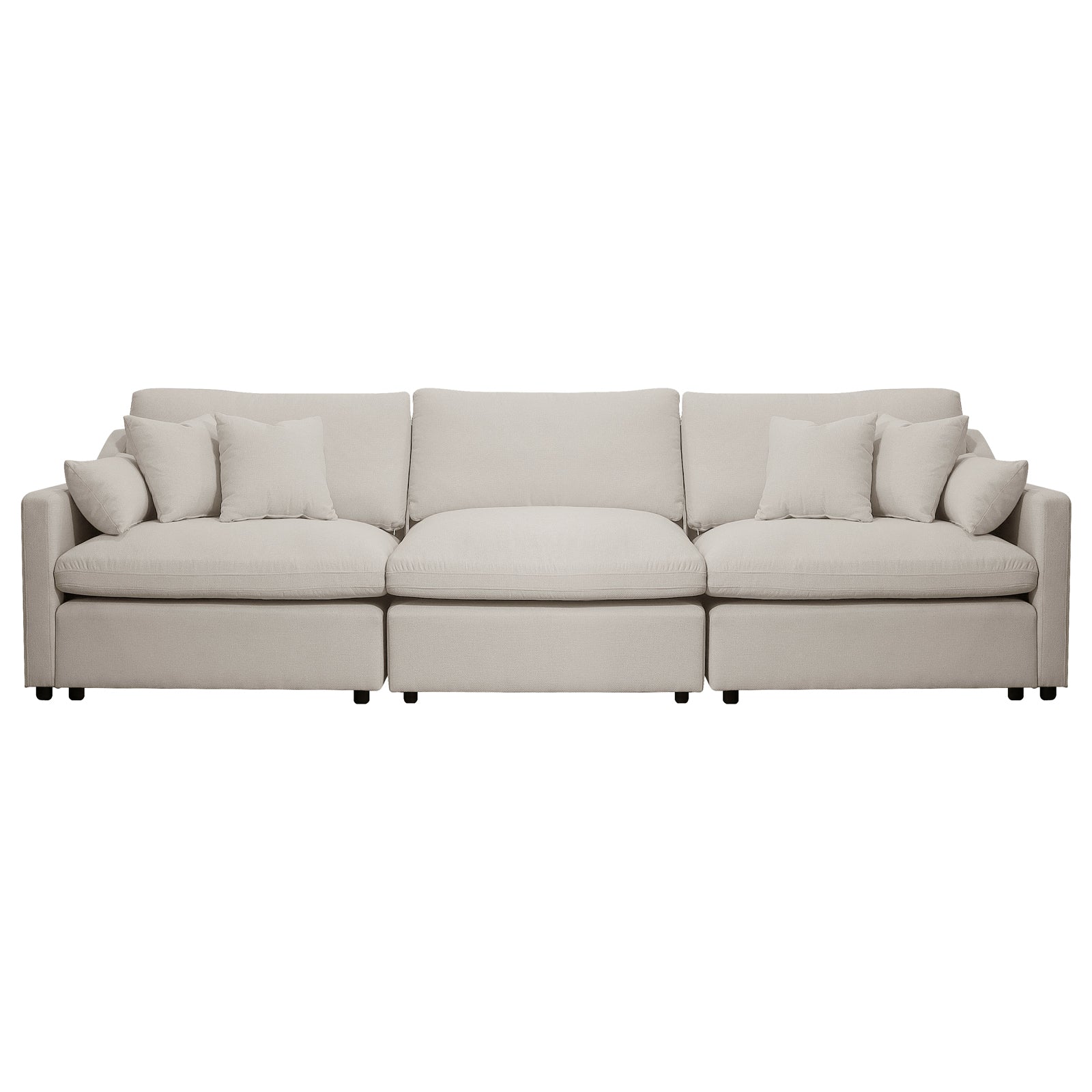 Millie 4-Seater Fabric Modular Sofa Light Beige featuring plush cushions and a versatile modular design, perfect for customizable living spaces. Ideal for relaxation or entertainment, with modern, minimalist lines.