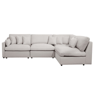 Millie 5-Seater Fabric Modular Sofa's plush cushions, showcasing its deep, plush seating and high-quality woven fabric, highlighting the sofa's luxurious and cozy design.