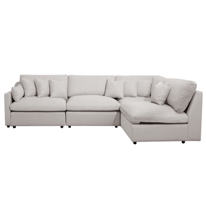Millie 5-Seater Fabric Modular Sofa's plush cushions, showcasing its deep, plush seating and high-quality woven fabric, highlighting the sofa's luxurious and cozy design.