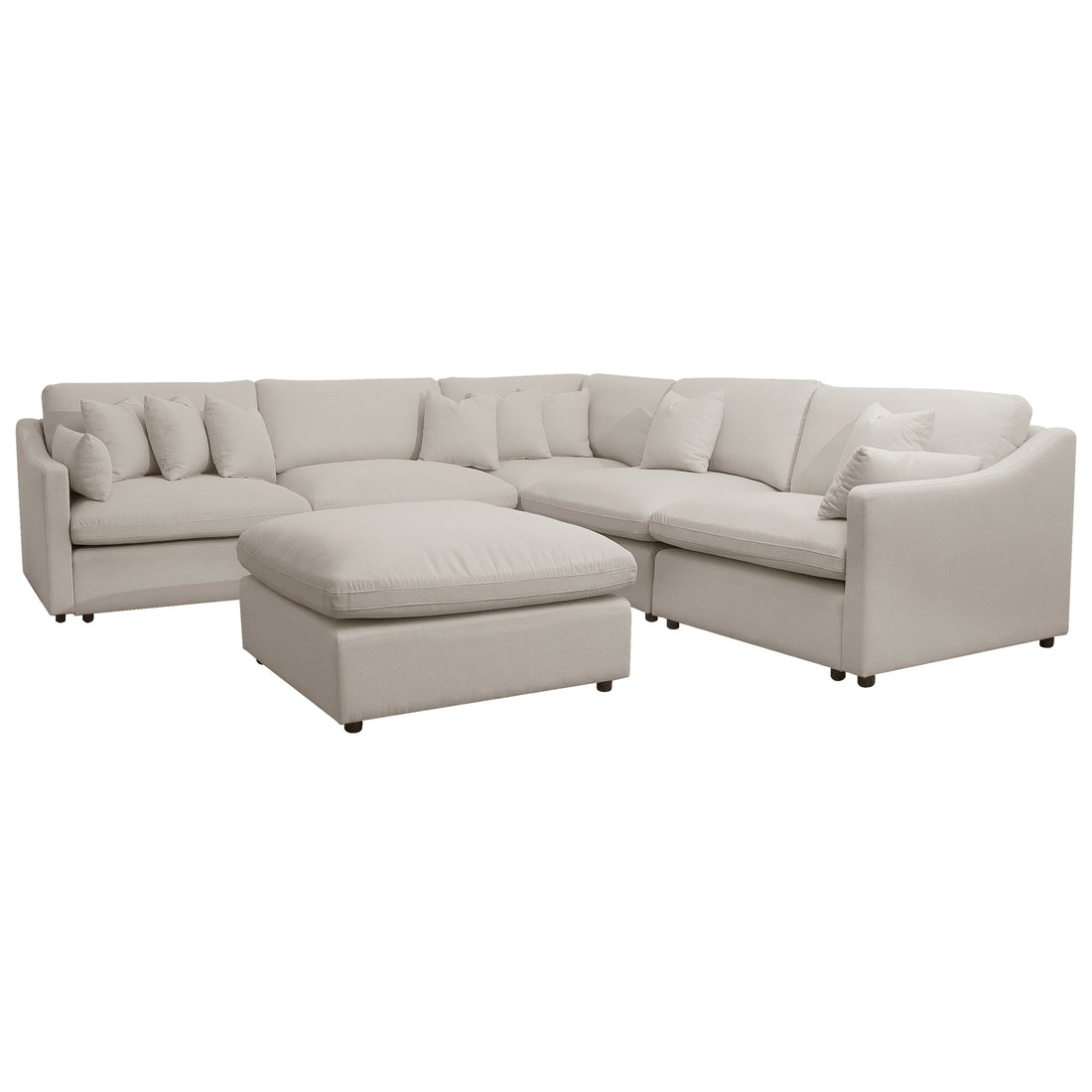 Millie 6-Seater Fabric Corner Chaise Sofa Light Beige, showcasing plush texture and modular design, emphasizing its deep cushions and sturdy construction for optimal comfort and versatility.