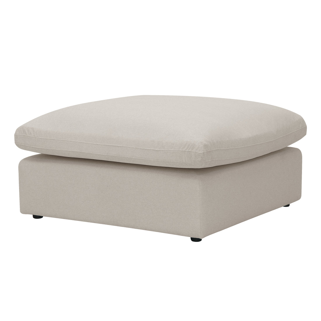 Millie Fabric Ottoman Modular Sofa Light Beige, showcasing a square design with a plush pillow on top, highlighting its deep seating and modular functionality for versatile living room arrangements.