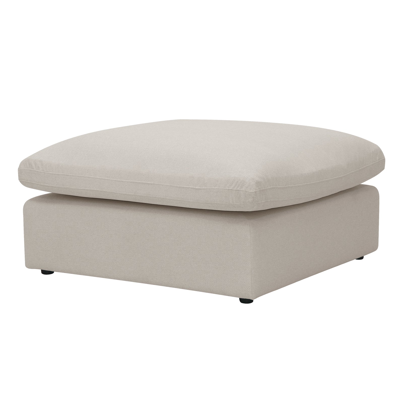 Millie Fabric Ottoman Modular Sofa Light Beige, showcasing a square design with a plush pillow on top, highlighting its deep seating and modular functionality for versatile living room arrangements.