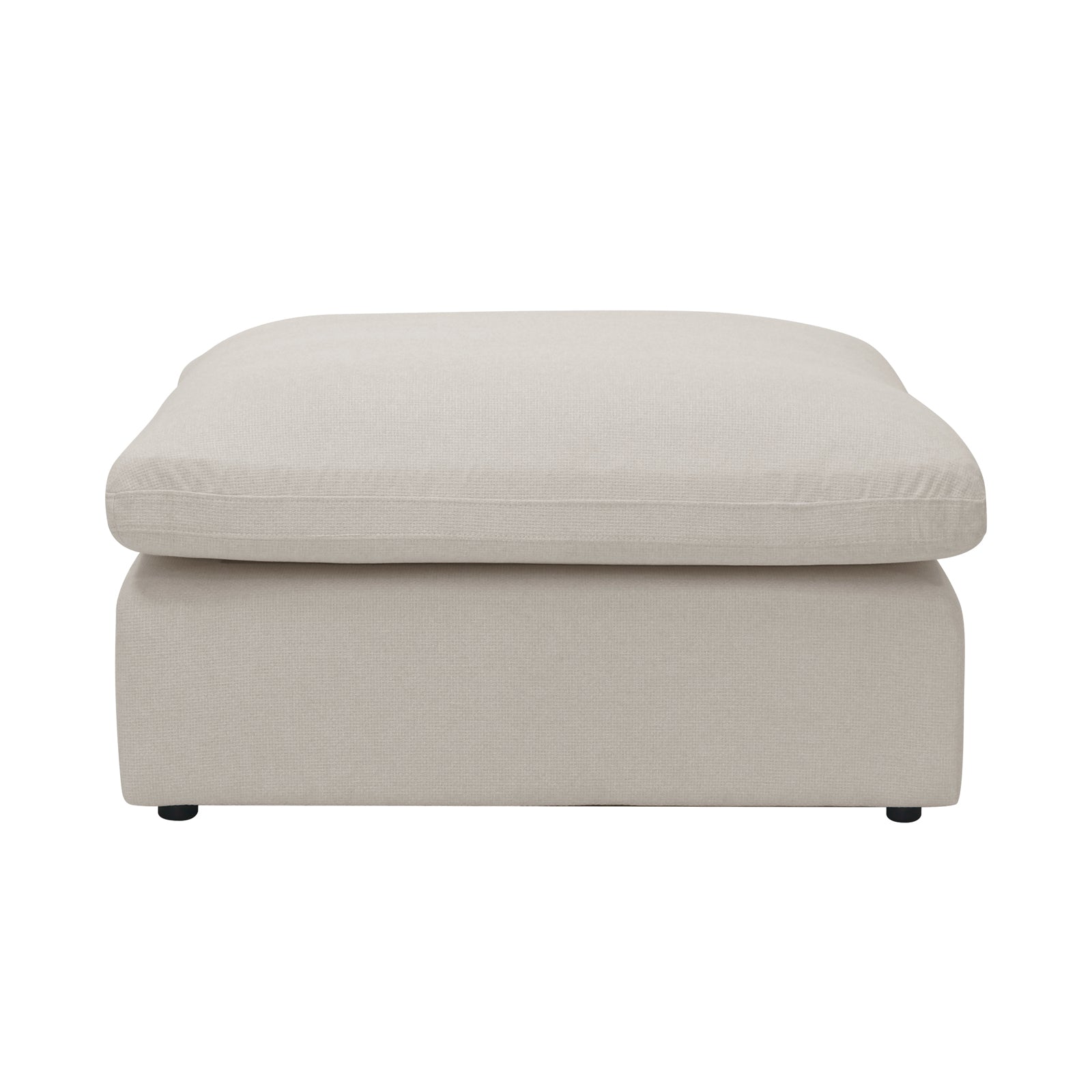 Millie Fabric Ottoman Modular Sofa: A close-up of a cushioned white ottoman showcasing its plush texture and modular design, emphasizing its versatility as a footrest or additional seating.