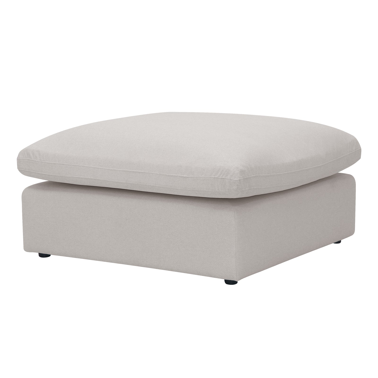 Millie Fabric Ottoman Modular Sofa – Warm Light Grey: A large, cushioned ottoman with a thick, plush top and sturdy base, showcasing deep seating and a modular design for versatile living room arrangements.