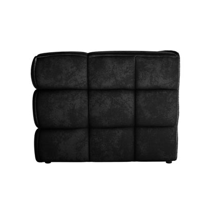 Norah 3 Seater Velvet Sofa in Black, featuring a single modular section with black square-tufted upholstery, designed for easy integration into larger seating arrangements, highlighting its modern and chic design.