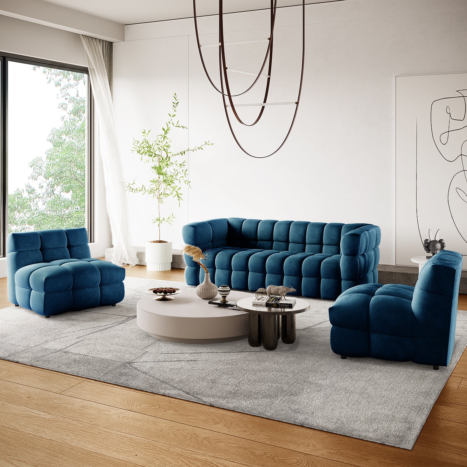 Norah Seater Velvet Fabric Sofa Set in Blue โ Luxo Living