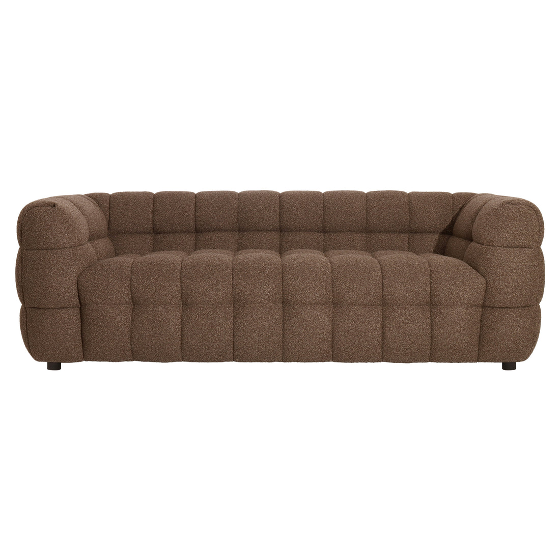 Norah 5-Seater Boucle Sofa Set with Armless Chairs features a low-profile, three-seat design in brown textured fabric, showcasing a grid-like tufted pattern for a plush, quilted look.