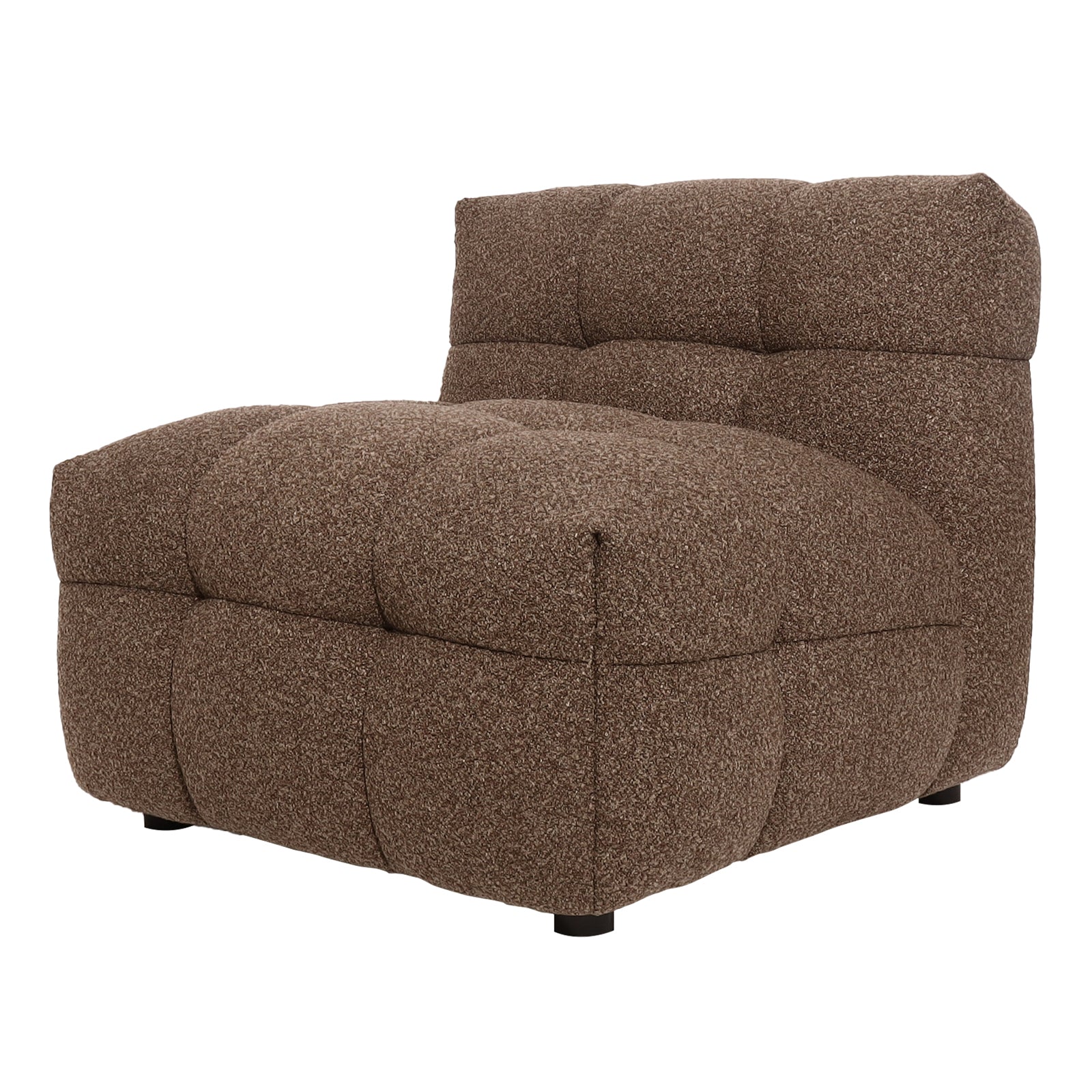 Norah 5-Seater Boucle Sofa Set with Armless Chairs in Brown, showcasing a single module upholstered in textured bouclé fabric with deep tufting on the seat and back for a cosy, modern look.