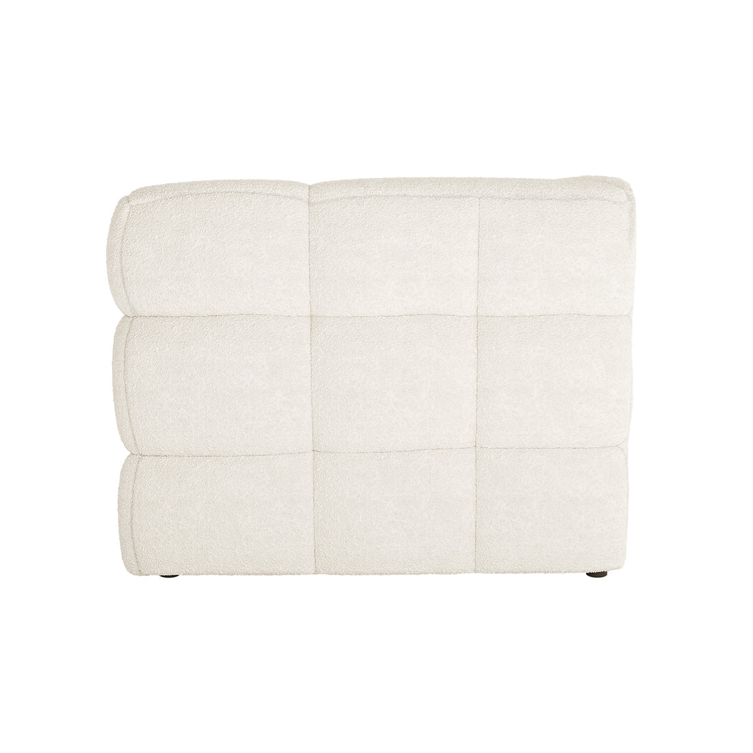 Norah 5 Seater Boucle Fabric Sofa Set in Cream White features a low-profile, modern sectional with a quilted stitching pattern and gently rounded cushions, upholstered in light-cream bouclé fabric.