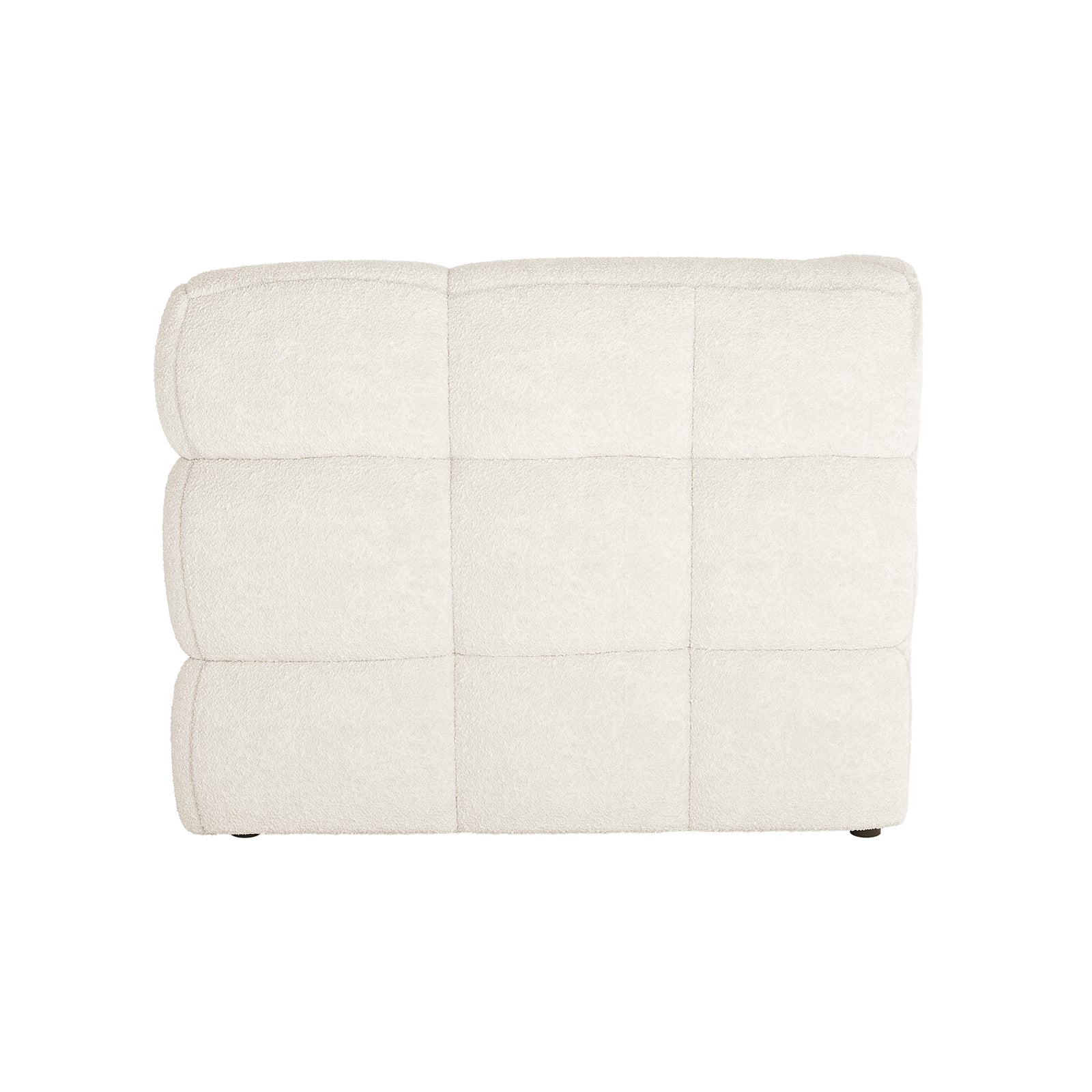 Norah 5 Seater Boucle Fabric Sofa Set in Cream White features a low-profile, modern sectional with a quilted stitching pattern and gently rounded cushions, upholstered in light-cream bouclé fabric.