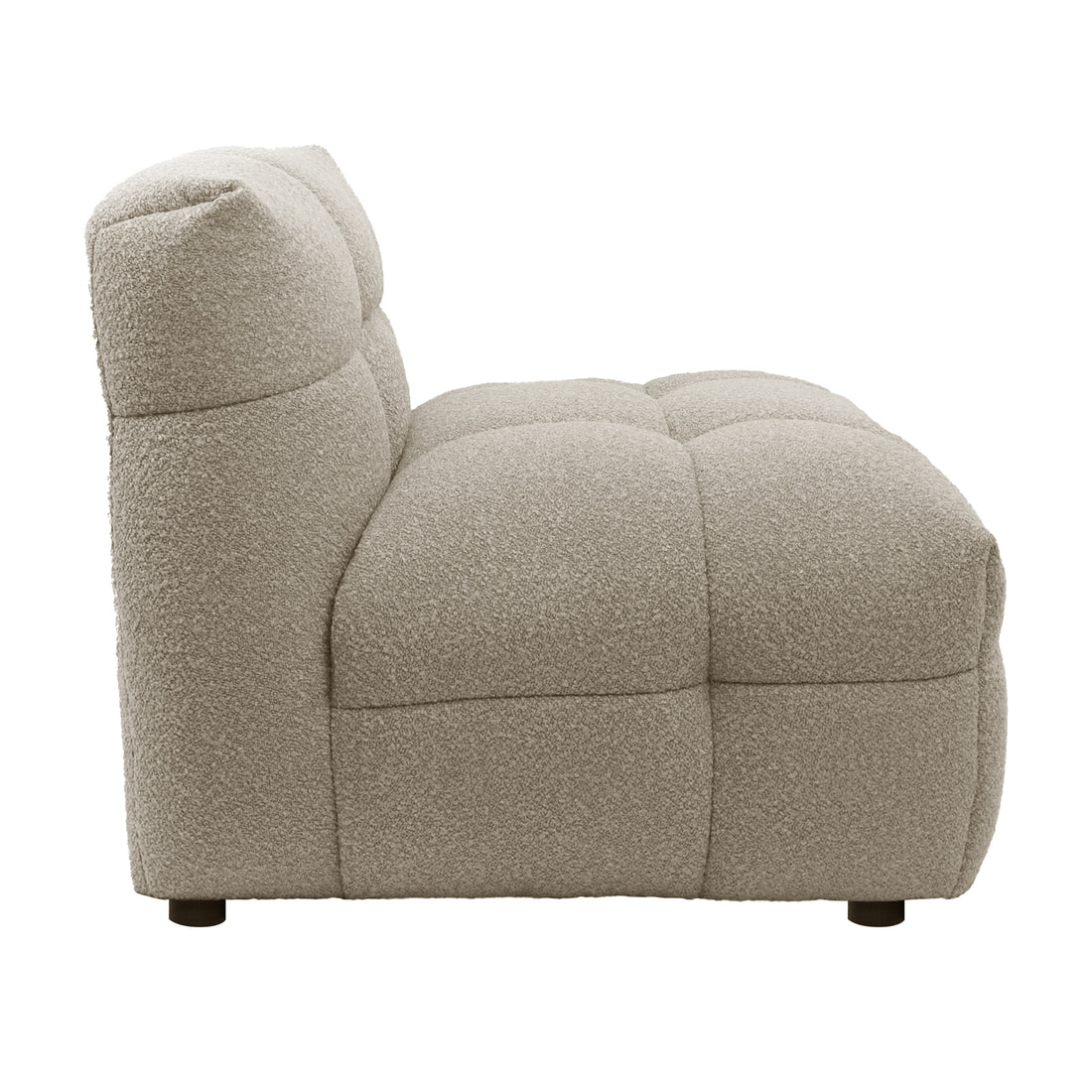 Norah 5-Seater Boucle Sofa Set with Armless Chairs in Warm Beige features a light-beige boucle fabric, deep grid-style tufting, and small dark-finished legs, embodying elegance and comfort.