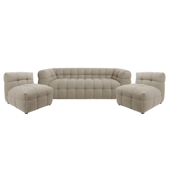 Norah 5-Seater Boucle Sofa Set with Armless Chairs in Warm Beige, featuring a three-seat tufted sofa and two matching armless lounge chairs, all with quilted upholstery and a cushion-like form.