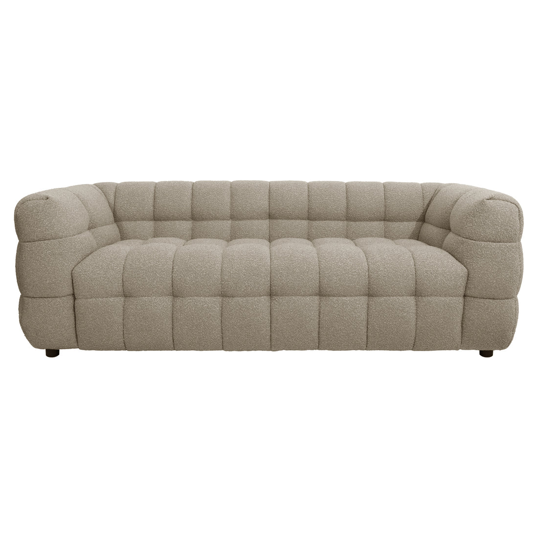 Norah 5-Seater Boucle Sofa Set with Armless Chairs showcases a low-profile, three-seat design in tufted fabric, exuding modern elegance and plush comfort, perfect for a welcoming living space.