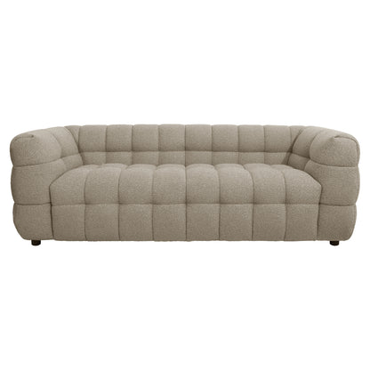 Norah 5-Seater Boucle Sofa Set with Armless Chairs showcases a low-profile, three-seat design in tufted fabric, exuding modern elegance and plush comfort, perfect for a welcoming living space.