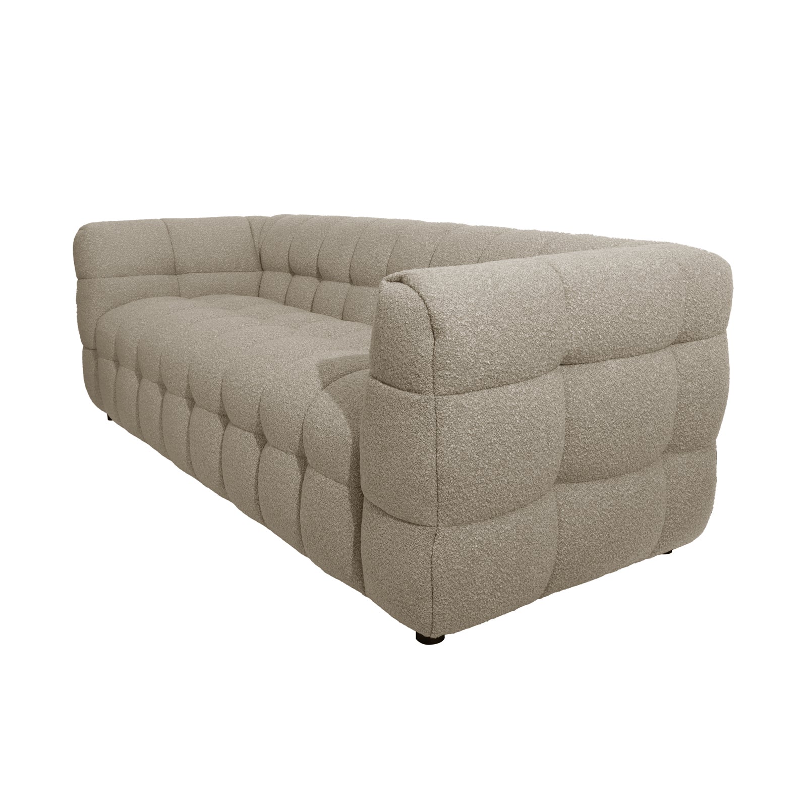 Norah 5-Seater Boucle Sofa Set with Armless Chairs in Warm Beige, featuring light-beige fabric, plush deep square tufting on arms, back, and seat for a luxurious, quilted look.