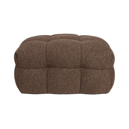 Norah 5 Seater Boucle Sofa Set With Ottoman in Brown, featuring a low, rectangular ottoman upholstered in textured brown fabric, tufted into nine cushioned segments, ideal as a footstool or extra seat.