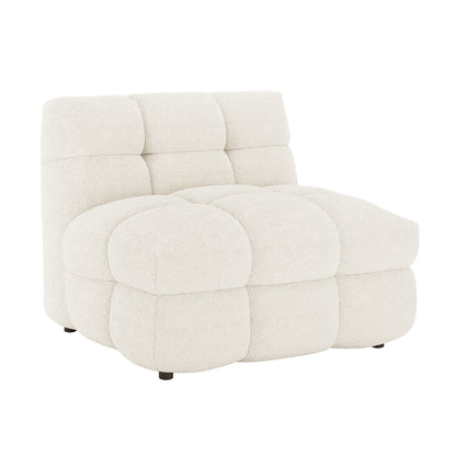 Norah 5 Seater Boucle Sofa Set with Ottoman in Cream White, featuring an armless lounge-chair module with tufted cushions in oversized square style, upholstered in luxurious cream-colored bouclé fabric.