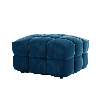 Norah Velvet Fabric Upholstered Tufted Ottoman in Blue, featuring a plush, modular design with a grid of rounded, tufted cushion segments, offering a modern and elegant look for any living room.