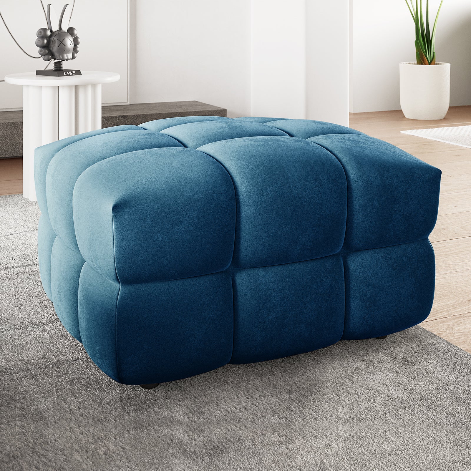 Norah Velvet Fabric Upholstered Tufted Ottoman in Blue – Luxo Living
