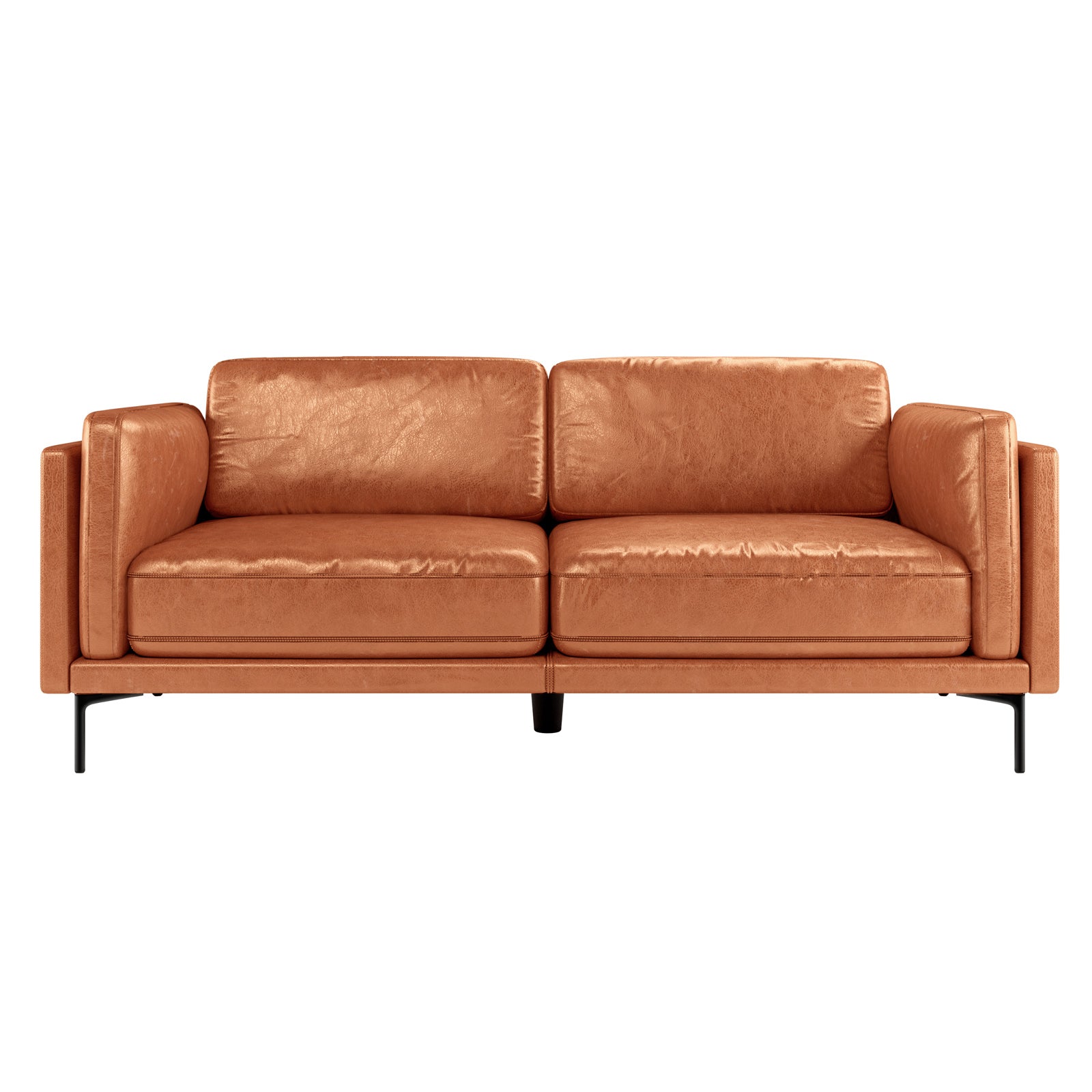Oslo 3 Seater PU Leather Sofa Mocha, showcasing its sleek design with PU leather upholstery, sturdy metal legs, and plush cushioning, ideal as a modern centerpiece in any living room setting.