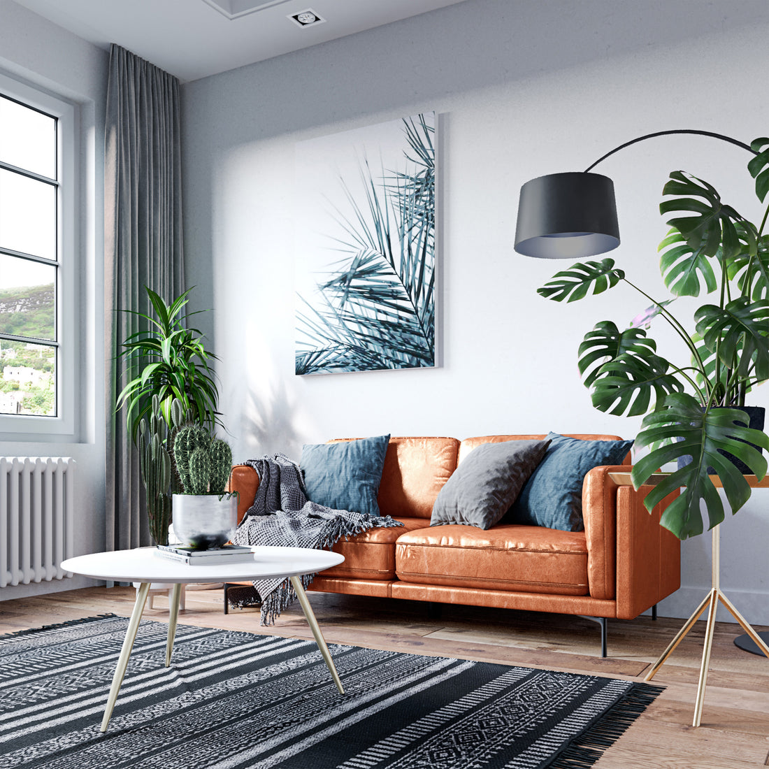 Oslo 3 Seater PU Leather Sofa Mocha featuring sleek PU leather, five metal legs, and plush cushions, shown in a stylish living room setting with a focus on its modern design and comfort.