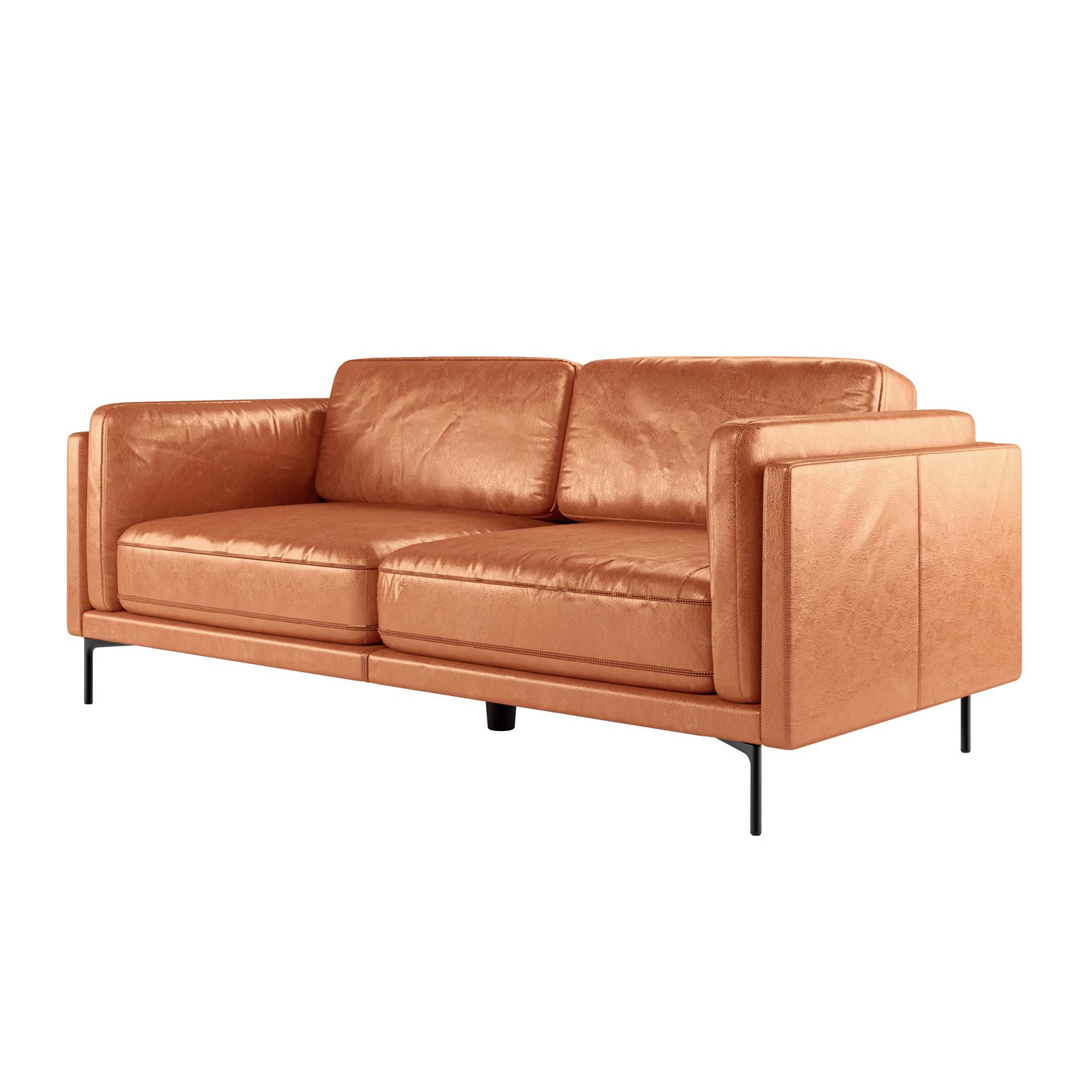Oslo 3 Seater PU Leather Sofa Mocha, showcasing close-up of its PU leather upholstery and sturdy metal legs, highlighting its modern design and foam-filled comfort, ideal for a stylish living room centerpiece.