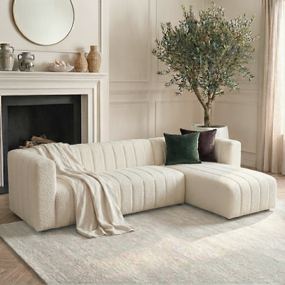 Parisa 4 Seater Tufted Boucle Sofa with Chaise in Cream White