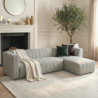 Parisa 4 Seater Tufted Boucle Sofa with Chaise in Light Grey