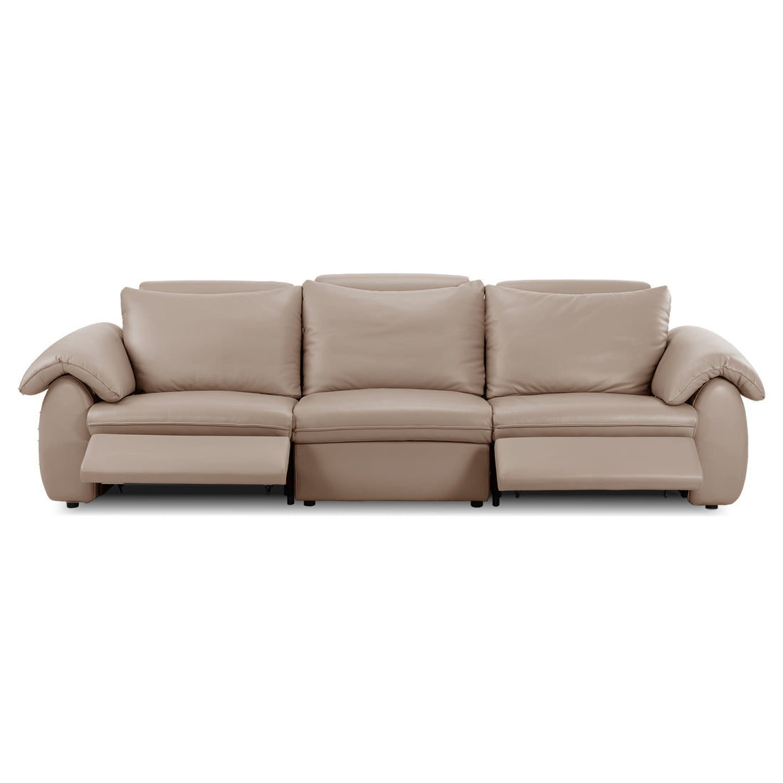 Beige three-seater reclining sofa on a white background