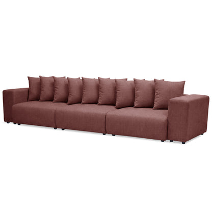 Rust-red sectional sofa on white background, full product view