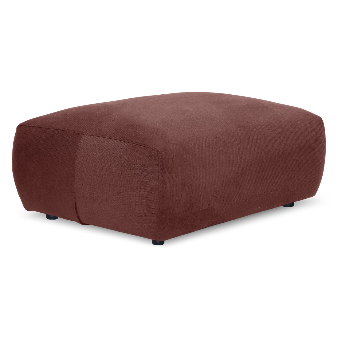 Rust-colored rectangular upholstered ottoman on white background