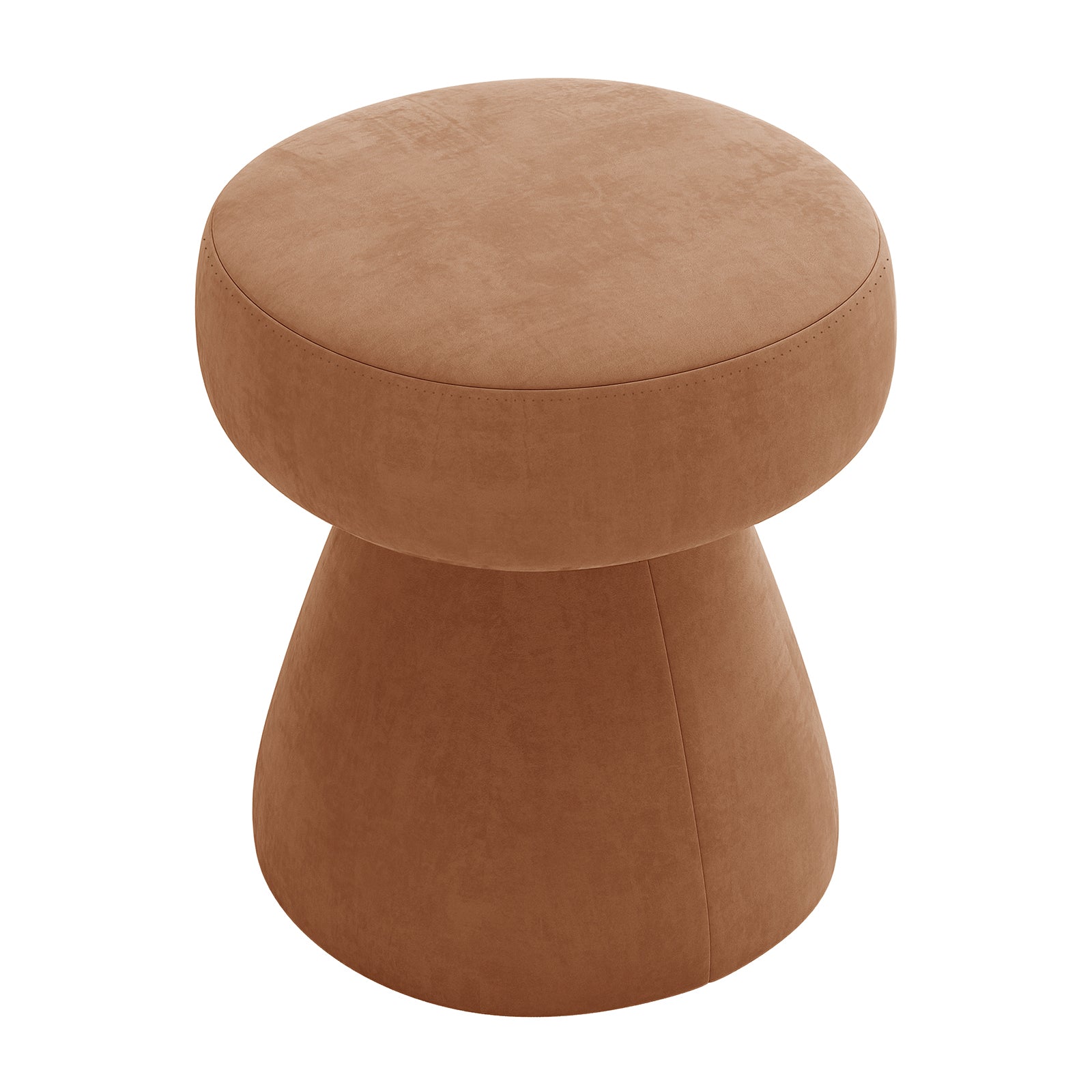 Sadi Velvet Fabric Round Mushroom Ottoman - Burnt Orange, featuring a plush, mushroom-shaped design with a round padded top and conical base, upholstered in soft velvet fabric.