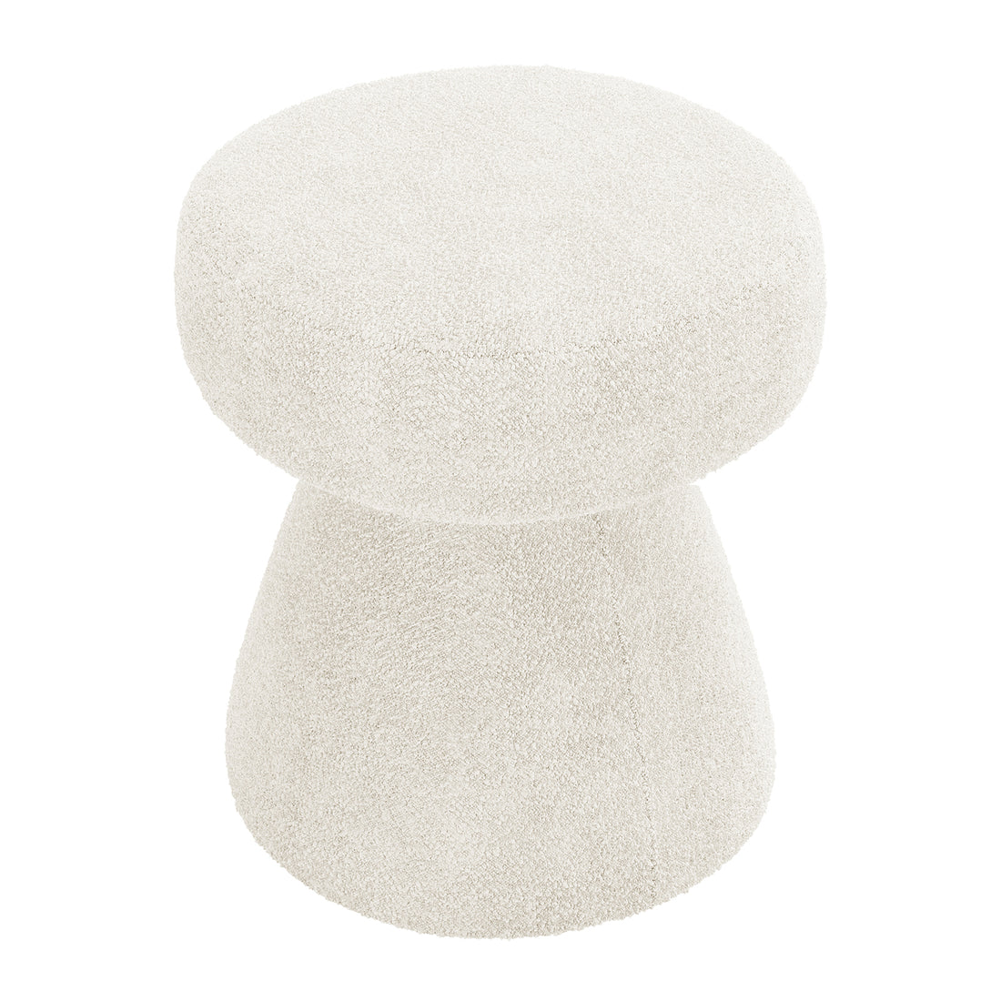Sadi Bouclé Fabric Round Mushroom Ottoman in off-white, featuring a textured, rounded top and tapered base. Ideal as a stylish footstool or extra seating in modern living spaces.