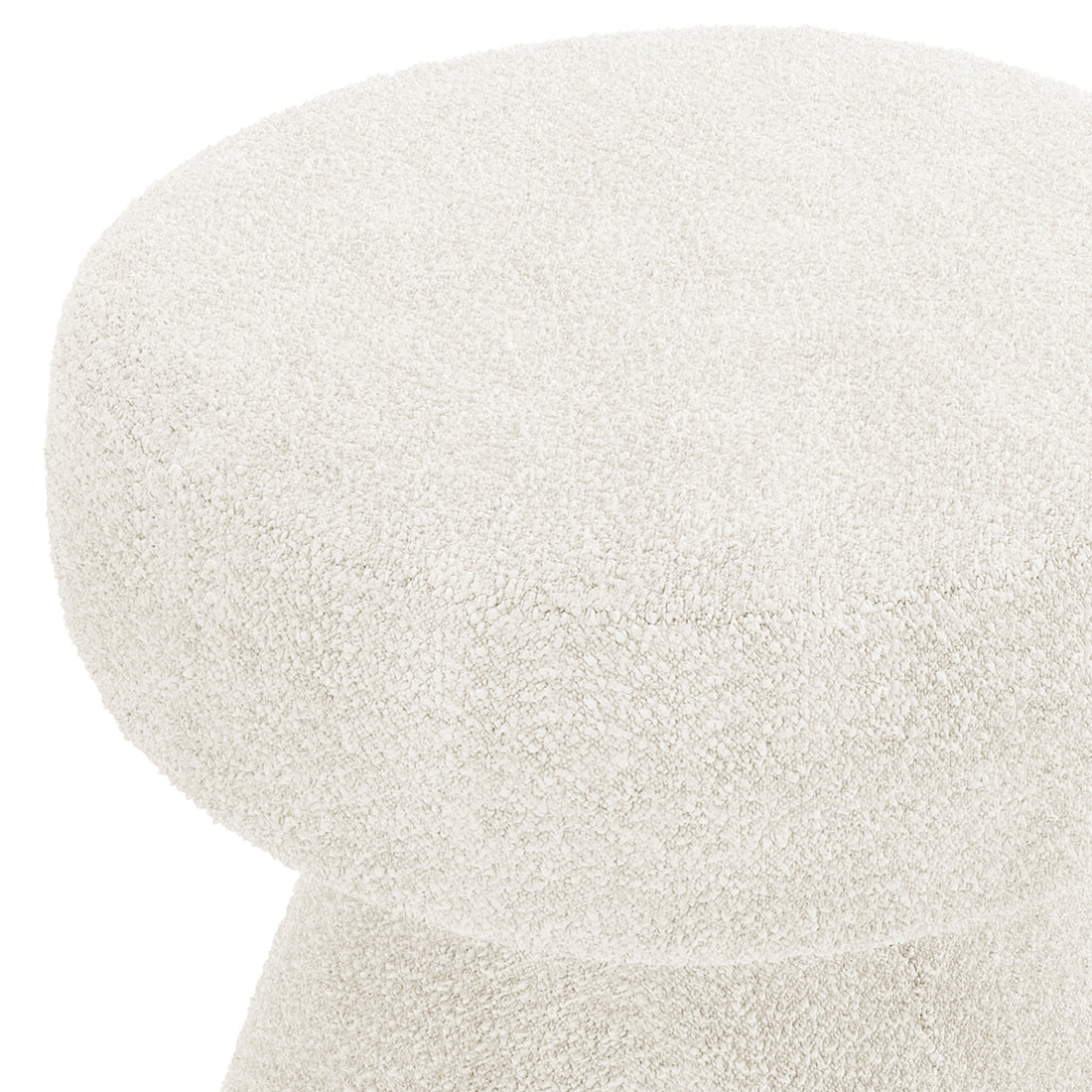 Sadi Bouclé Fabric Round Mushroom Ottoman - Eggshell White, featuring a soft loop-textured fabric, round top, and slightly tapered cylindrical base, ideal for versatile use in modern home settings.