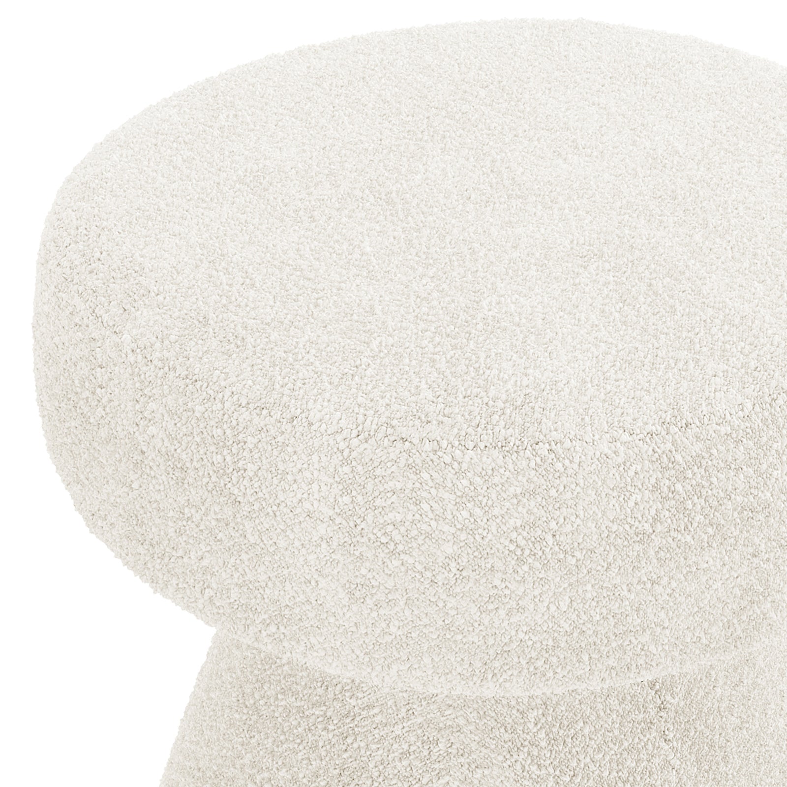 Sadi Bouclé Fabric Round Mushroom Ottoman - Eggshell White, featuring a soft loop-textured fabric, round top, and slightly tapered cylindrical base, ideal for versatile use in modern home settings.