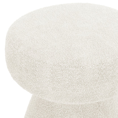 Sadi Bouclé Fabric Round Mushroom Ottoman - Eggshell White, featuring a soft loop-textured fabric, round top, and slightly tapered cylindrical base, ideal for versatile use in modern home settings.