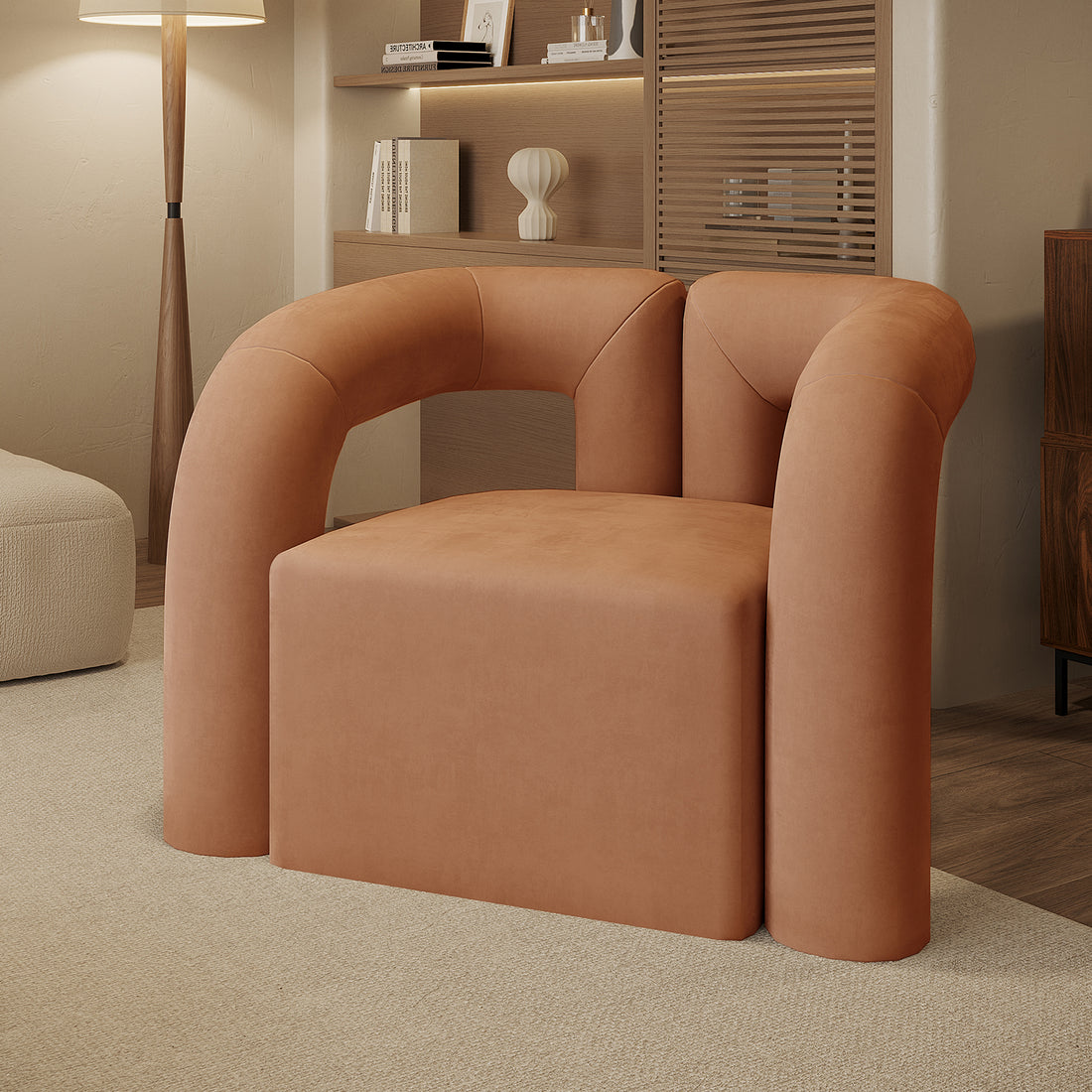 Safi Velvet Curved Occasional Accent Chair - Burnt Orange - Lifestyle
