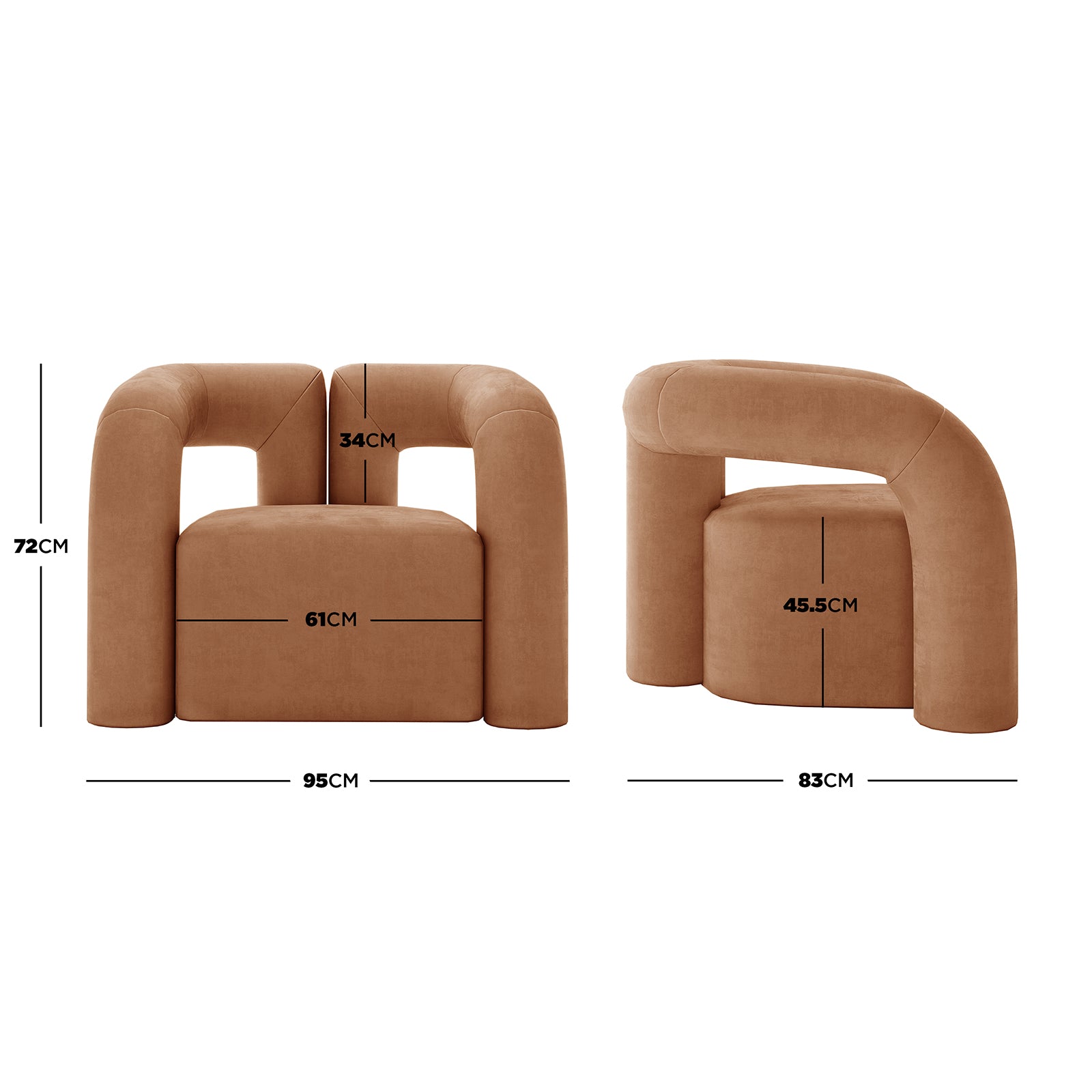 Safi Velvet Curved Occasional Accent Chair - Burnt Orange