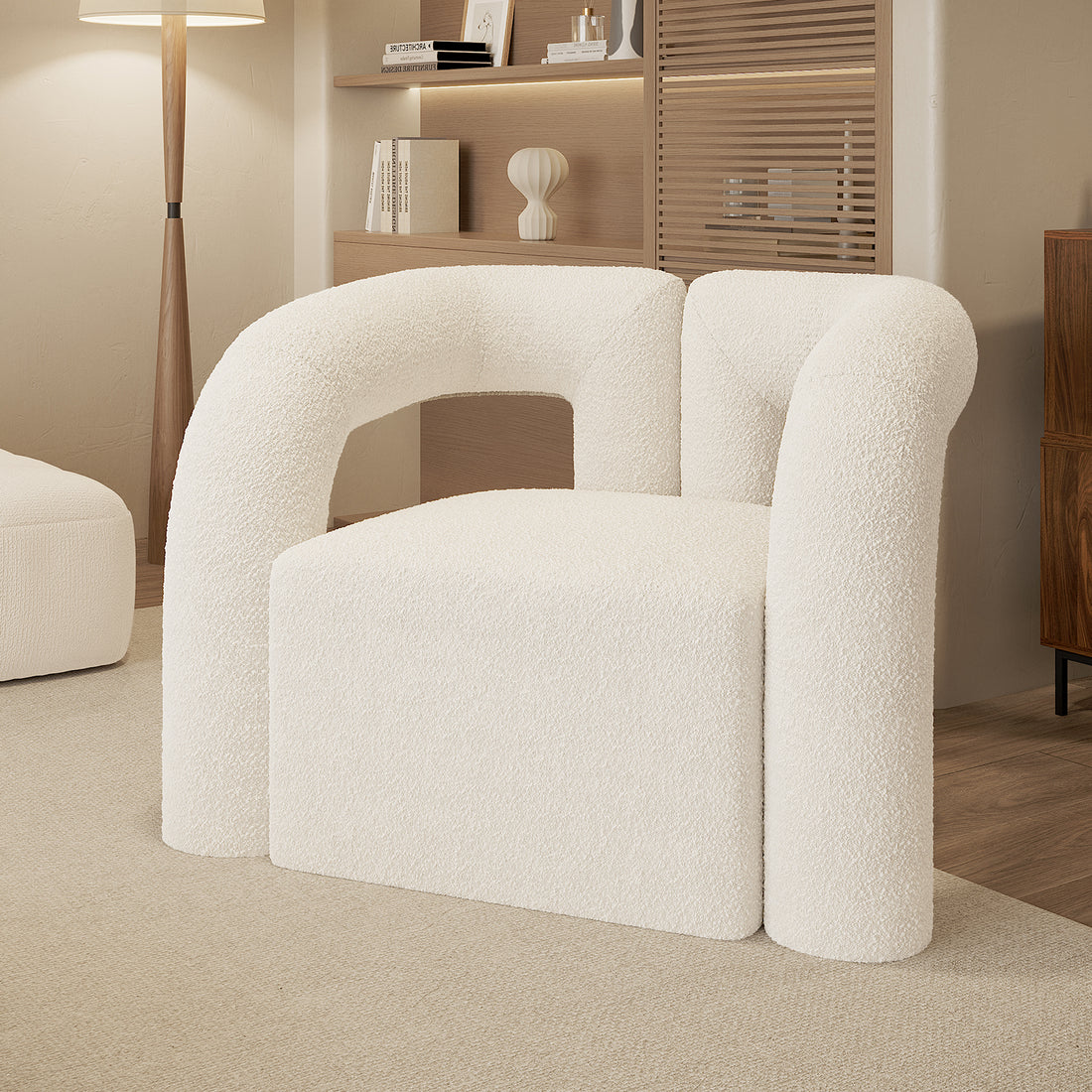 Safi Boucle Curved Occasional Accent Chair - Eggshell White - Lifestyle
