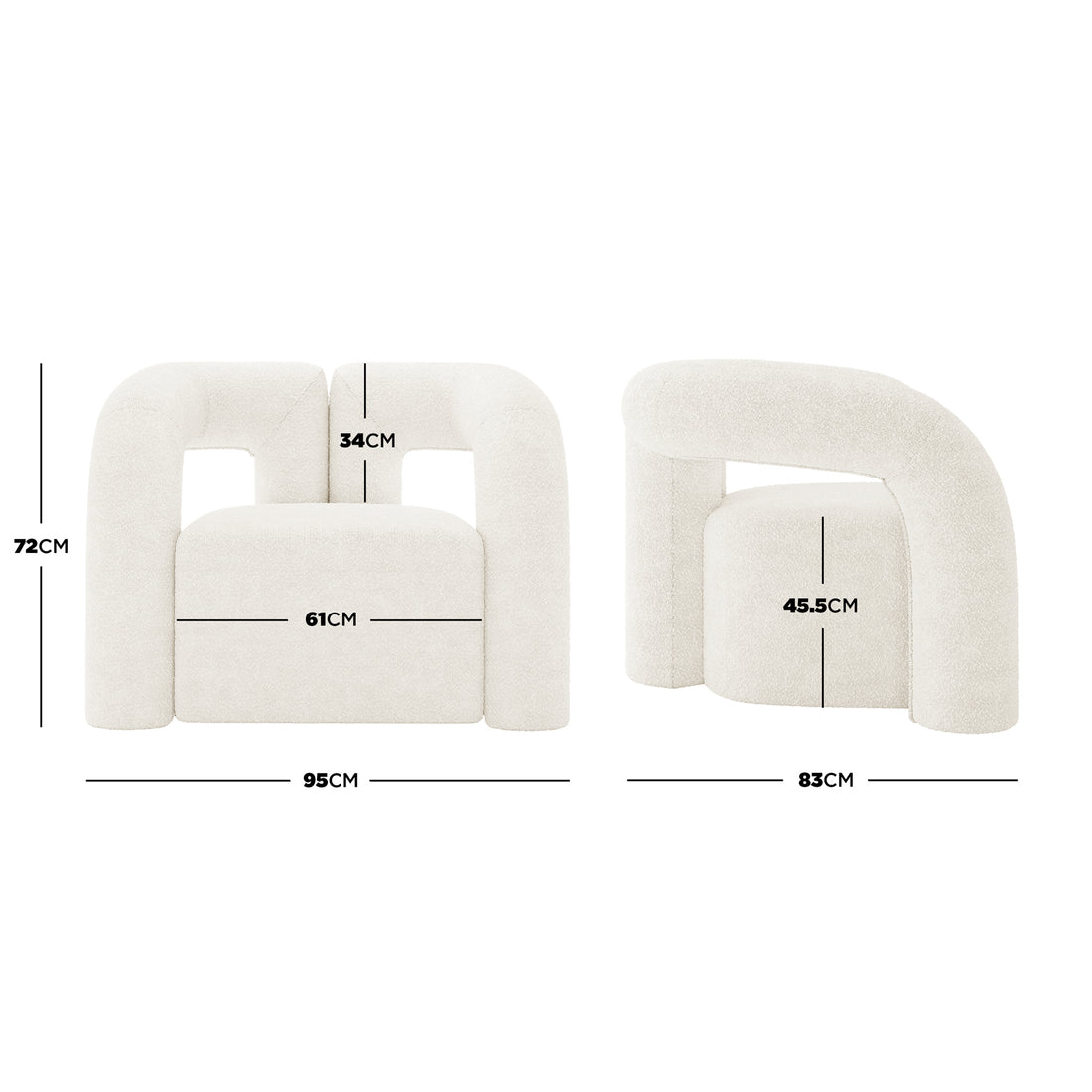 Safi Boucle Curved Occasional Accent Chair - Eggshell White