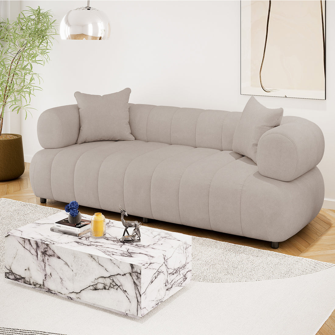 Samira Seater Velvet Sofa in Warm Beige – Luxo Living