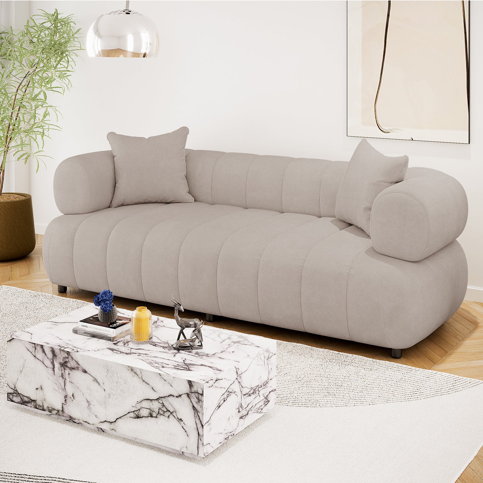 Samira Seater Velvet Sofa in Warm Beige – Luxo Living